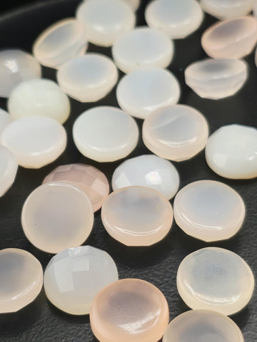 Pink Peach Chalcedony Faceted Cabochon Lot ~18 Stones, 12mm, Loose Blush Cabochons Wire Wrapping Bezel Setting, Destash Supply