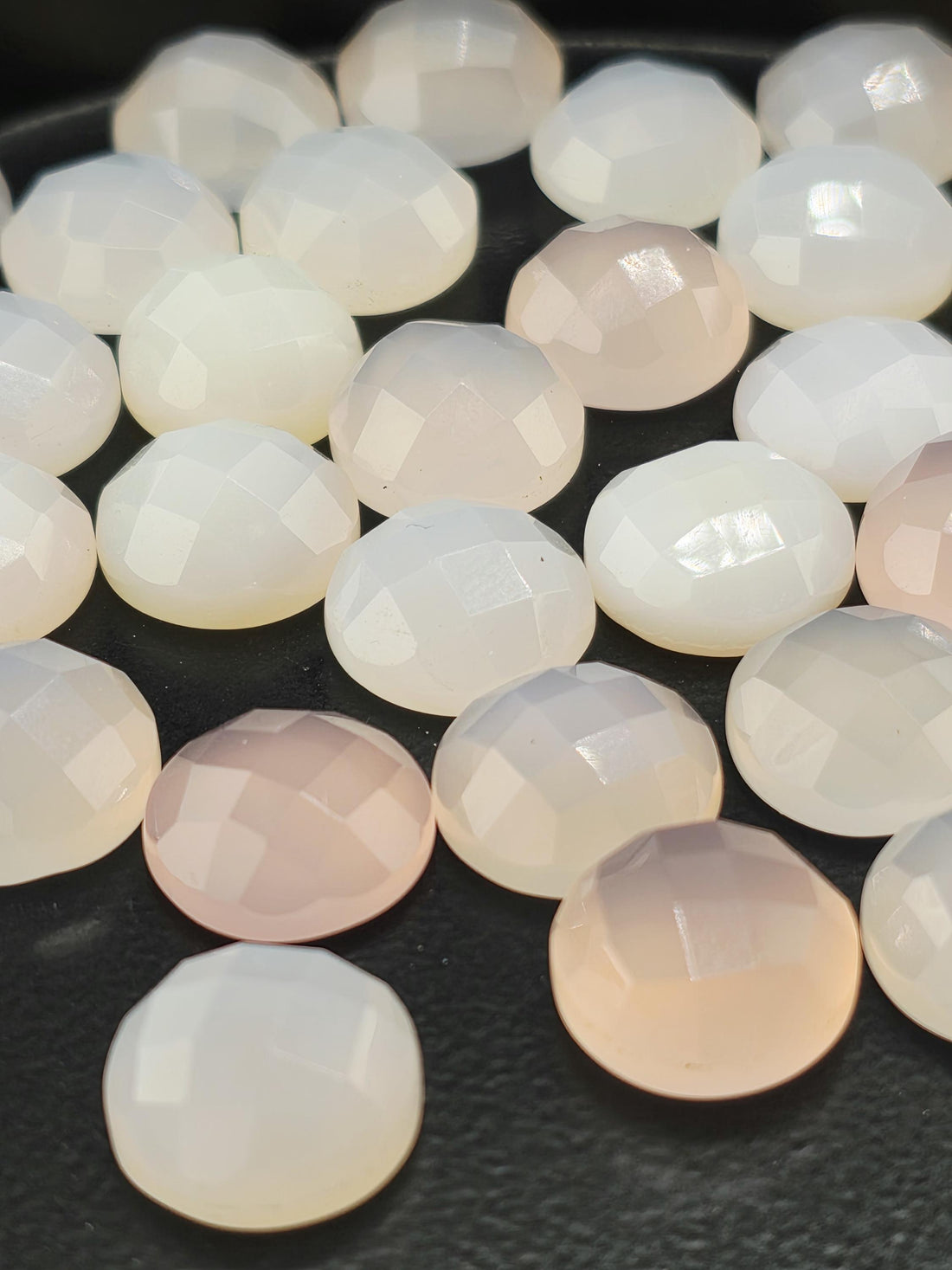 Pink Peach Chalcedony Faceted Cabochon Lot ~18 Stones, 12mm, Loose Blush Cabochons Wire Wrapping Bezel Setting, Destash Supply