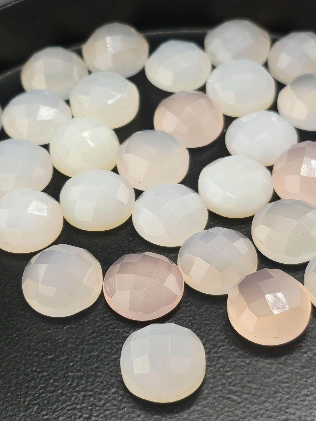 Pink Peach Chalcedony Faceted Cabochon Lot ~18 Stones, 12mm, Loose Blush Cabochons Wire Wrapping Bezel Setting, Destash Supply
