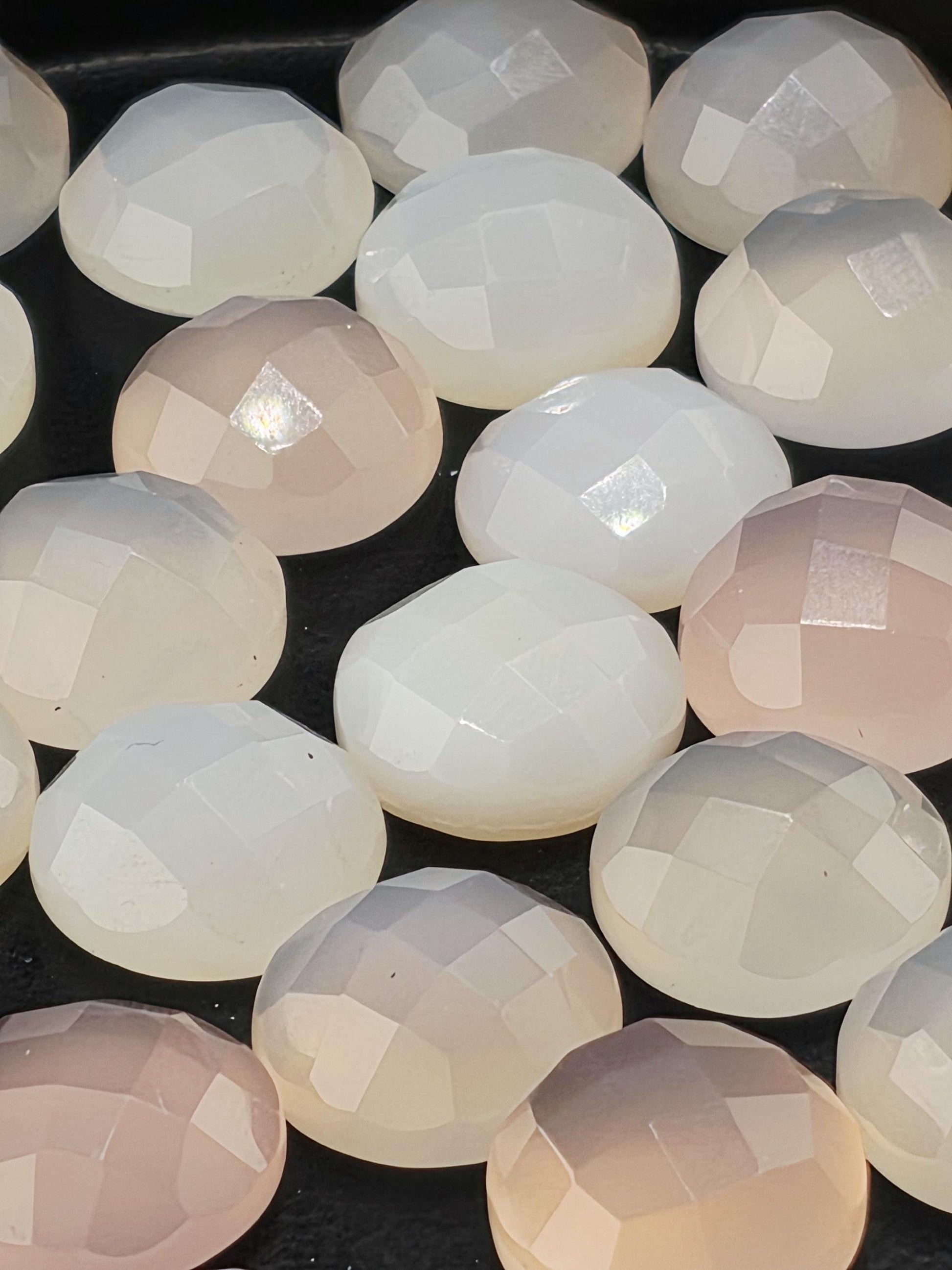 Pink Peach Chalcedony Faceted Cabochon Lot ~18 Stones, 12mm, Loose Blush Cabochons Wire Wrapping Bezel Setting, Destash Supply