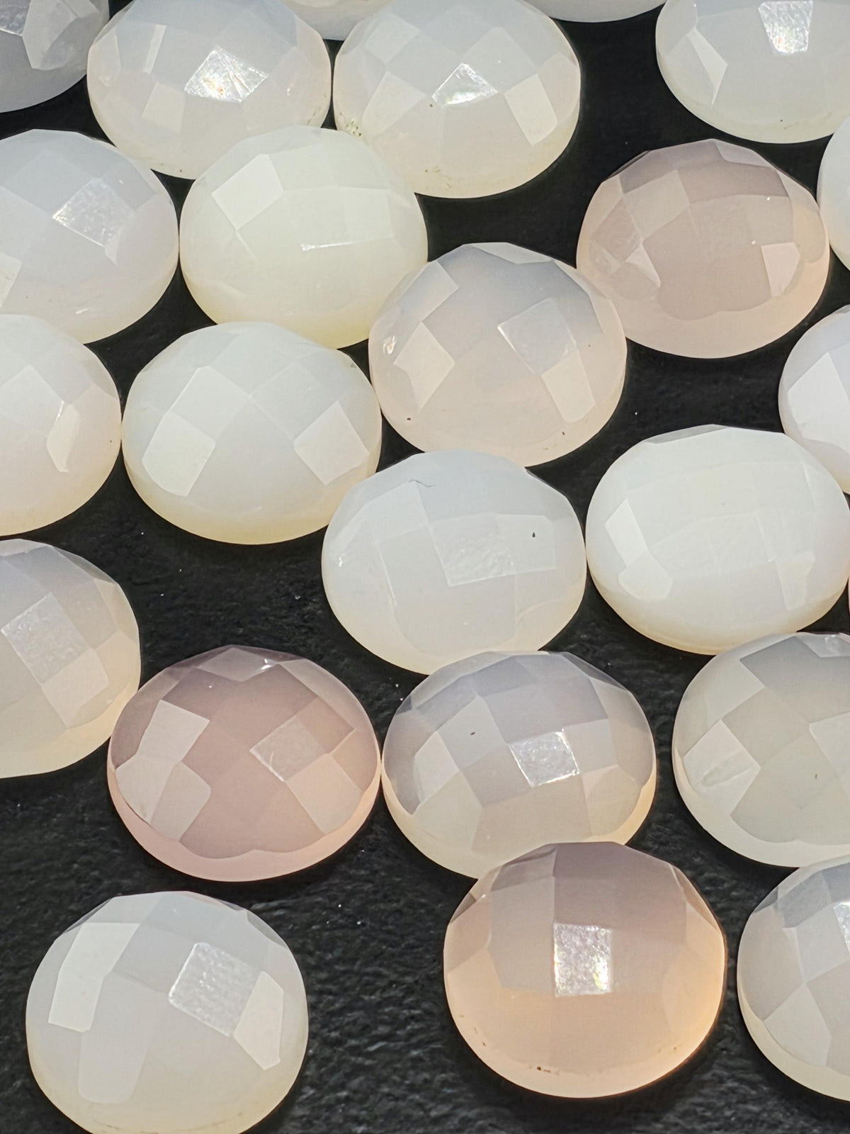 Pink Peach Chalcedony Faceted Cabochon Lot ~18 Stones, 12mm, Loose Blush Cabochons Wire Wrapping Bezel Setting, Destash Supply