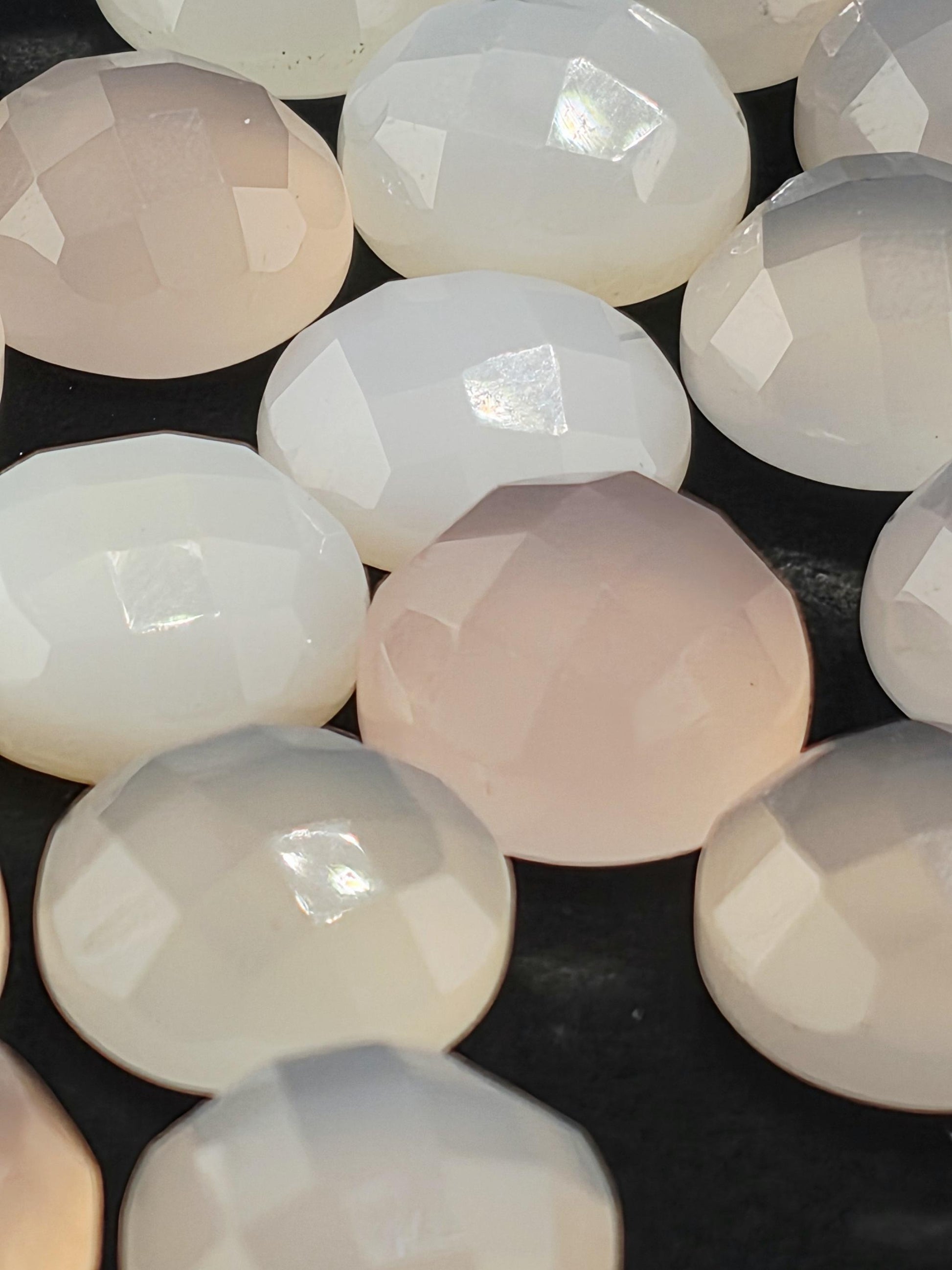 Pink Peach Chalcedony Faceted Cabochon Lot ~18 Stones, 12mm, Loose Blush Cabochons Wire Wrapping Bezel Setting, Destash Supply