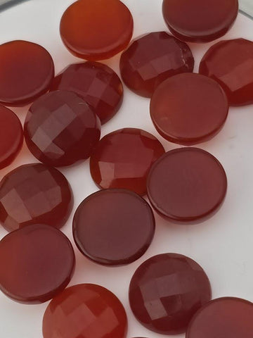 Carnelian Faceted Cabochon Lot ~22 Stones, 12mm, Loose Red Cabochons for Wire Wrapping Bezel Setting, Destash Jewelry Making Supply
