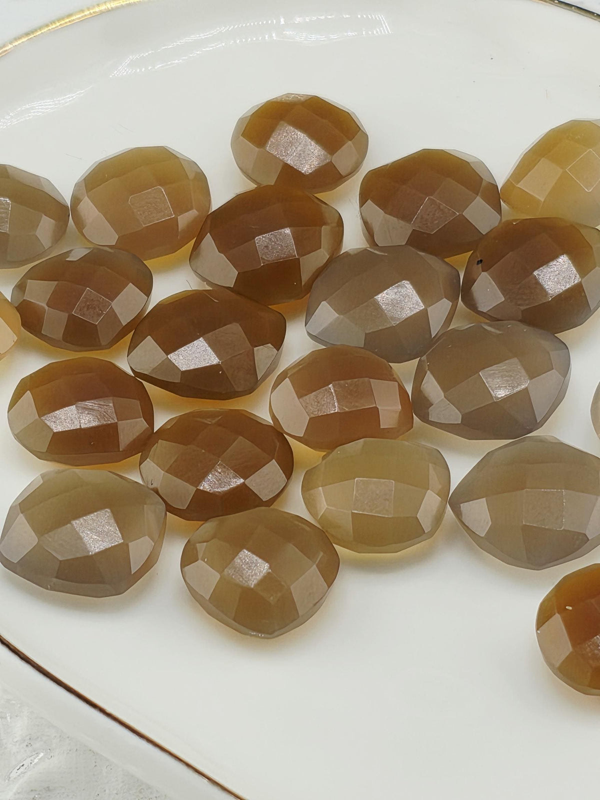 Brown Faceted Stone Lot ~21 Stones, 12mm, Double Sided Loose Gemstones Square Round Triangle Mix, Wire Wrapping Destash Supply