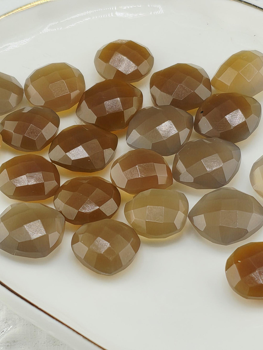 Brown Faceted Stone Lot ~21 Stones, 12mm, Double Sided Loose Gemstones Square Round Triangle Mix, Wire Wrapping Destash Supply