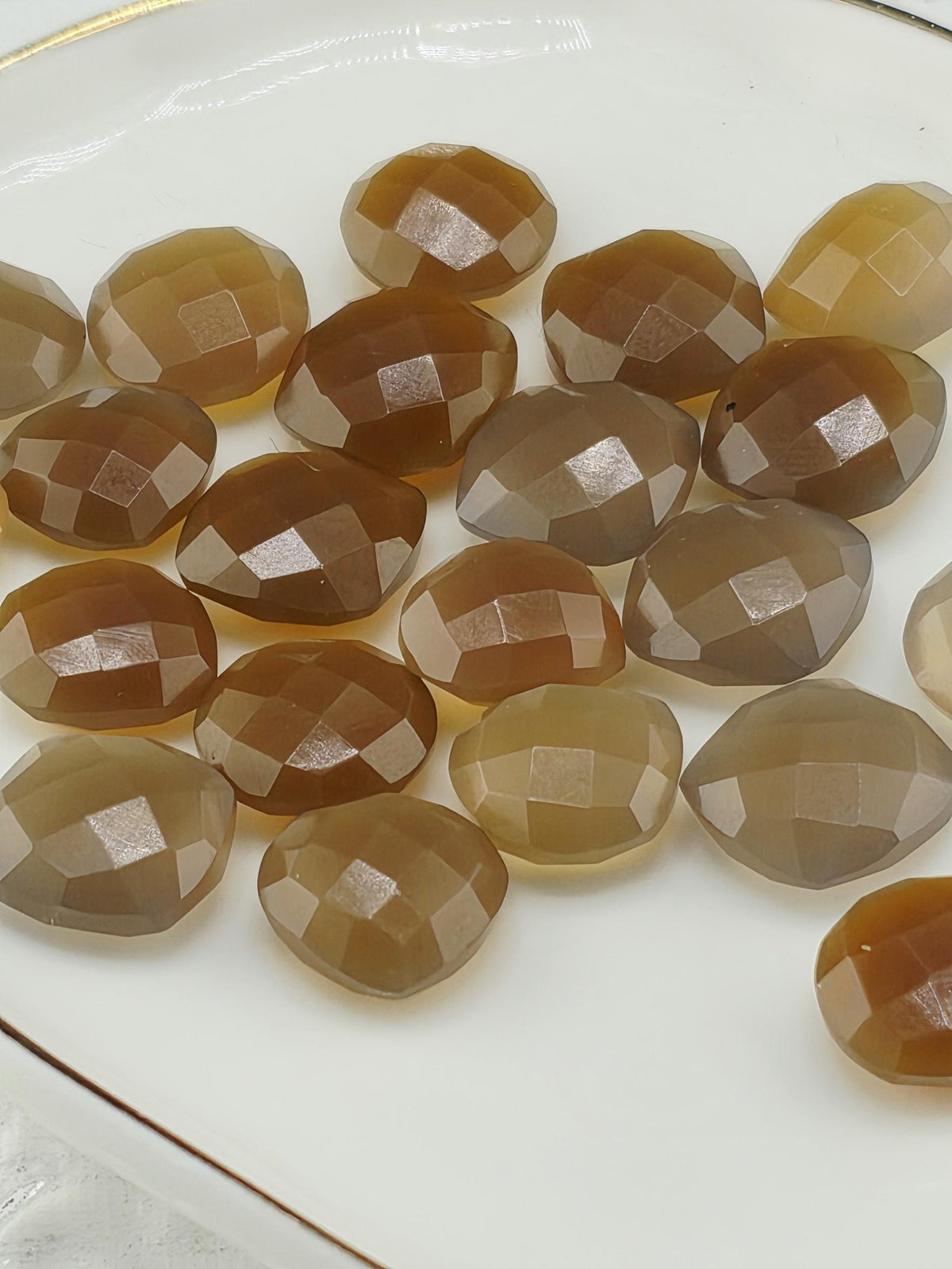 Brown Faceted Stone Lot ~21 Stones, 12mm, Double Sided Loose Gemstones Square Round Triangle Mix, Wire Wrapping Destash Supply