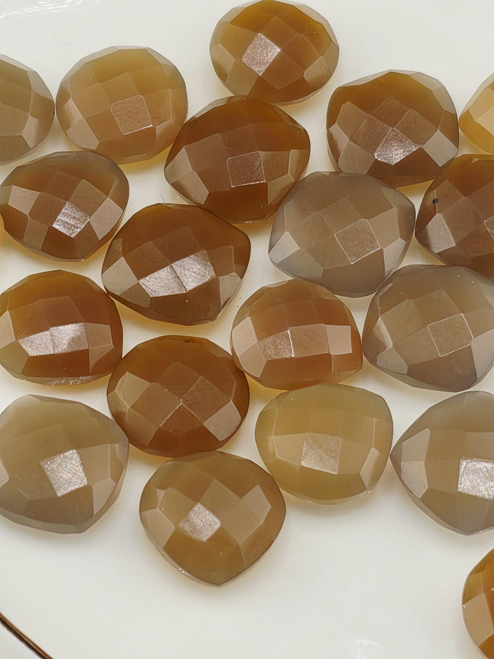 Brown Faceted Stone Lot ~21 Stones, 12mm, Double Sided Loose Gemstones Square Round Triangle Mix, Wire Wrapping Destash Supply