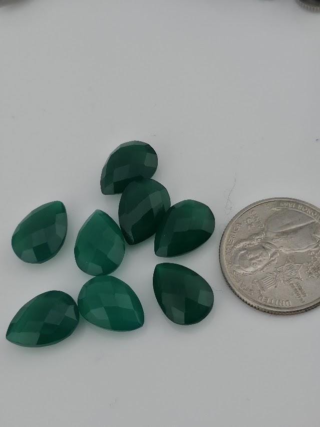 Green Onyx Faceted Pear Lot ~10 Stones, 14x10mm, Double Sided Loose Teardrop Gemstones Wire Wrapping Bezel Setting, Destash Supply