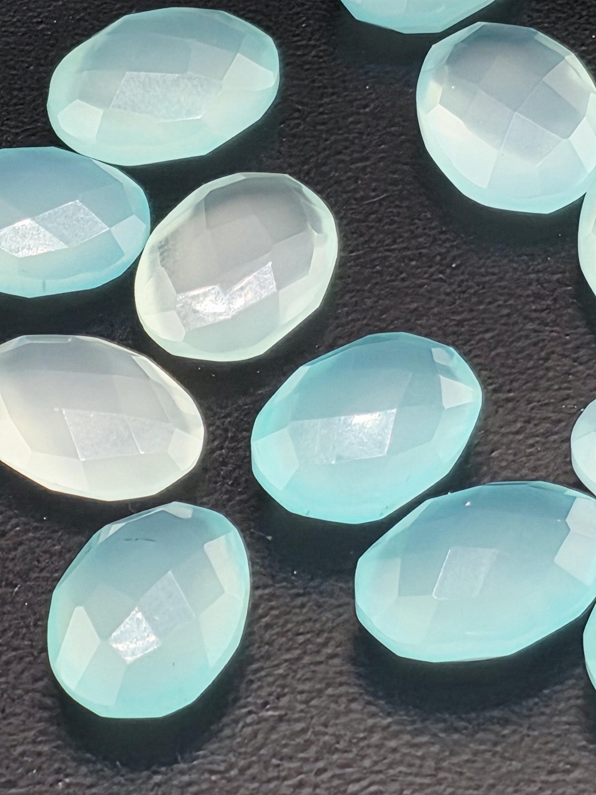 Aqua Chalcedony Faceted Oval Lot ~22 Stones, 13x10mm, Double Sided Loose Gemstones for Wire Wrapping Bezel Setting, Destash Supply