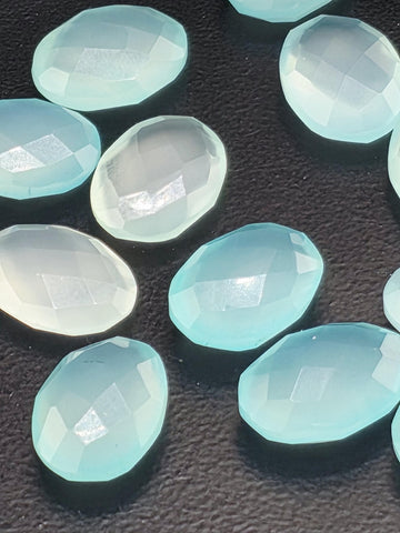 Aqua Chalcedony Faceted Oval Lot ~22 Stones, 13x10mm, Double Sided Loose Gemstones for Wire Wrapping Bezel Setting, Destash Supply