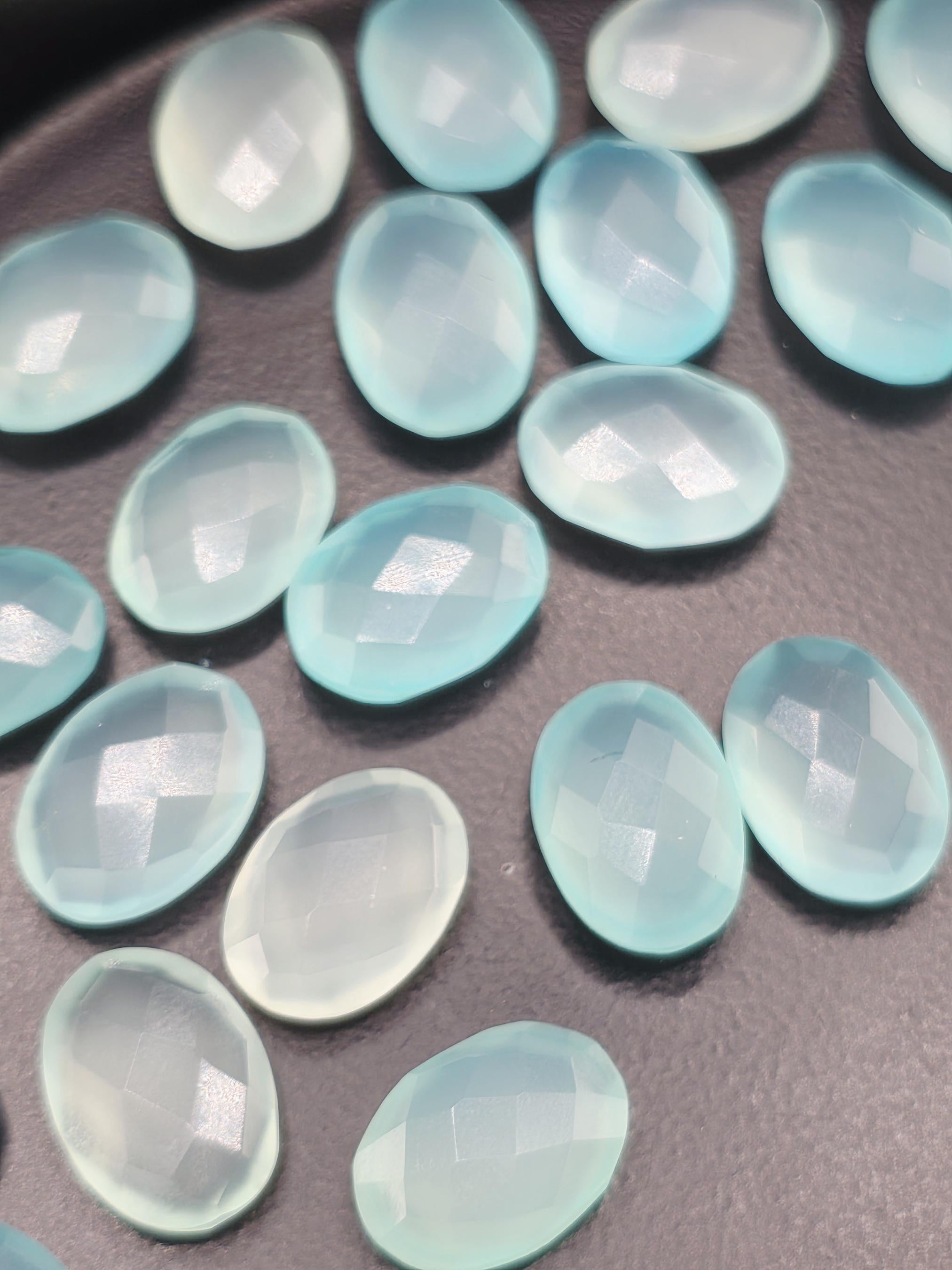 Aqua Chalcedony Faceted Oval Lot ~22 Stones, 13x10mm, Double Sided Loose Gemstones for Wire Wrapping Bezel Setting, Destash Supply