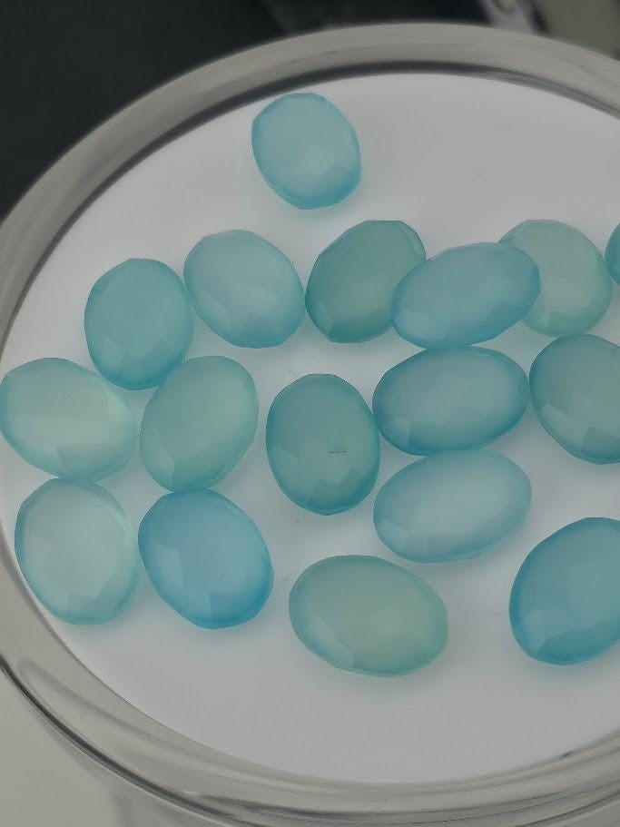 Aqua Chalcedony Faceted Oval Lot ~22 Stones, 13x10mm, Double Sided Loose Gemstones for Wire Wrapping Bezel Setting, Destash Supply