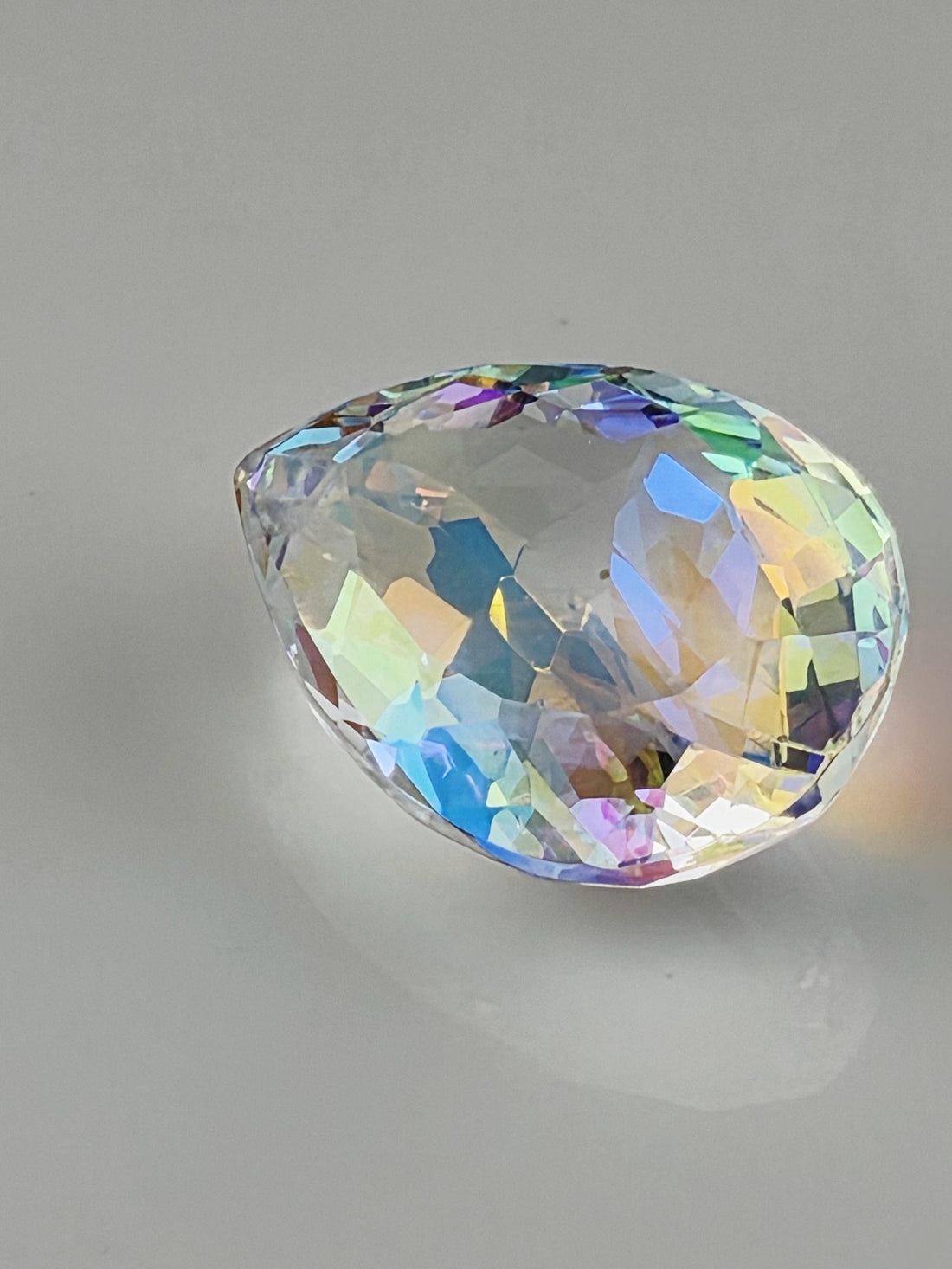 Mystic Coated Quartz 30ct Large Faceted Pear, Rainbow Aurora AB Statement Gemstone for Pendant, Destash Jewelry Supply