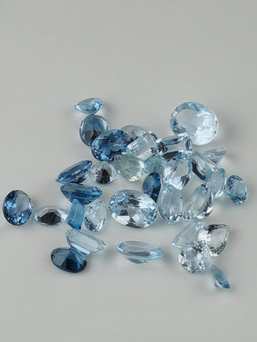 Blue Topaz Lot 23 Carats, Loose Faceted Blue Parcel Mixed Shapes, Natural December Birthstone Destash Jewelry Supply