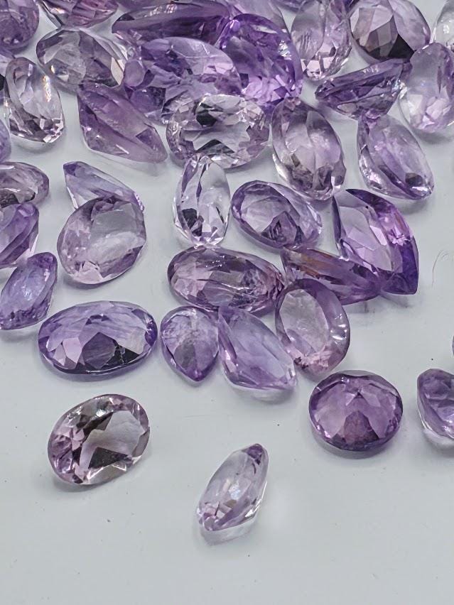 Amethyst Lot 35 Carats, 3-8mm Loose Faceted Purple Amethyst Parcel Mixed Shapes, Natural February Birthstone Destash Jewelry Supply