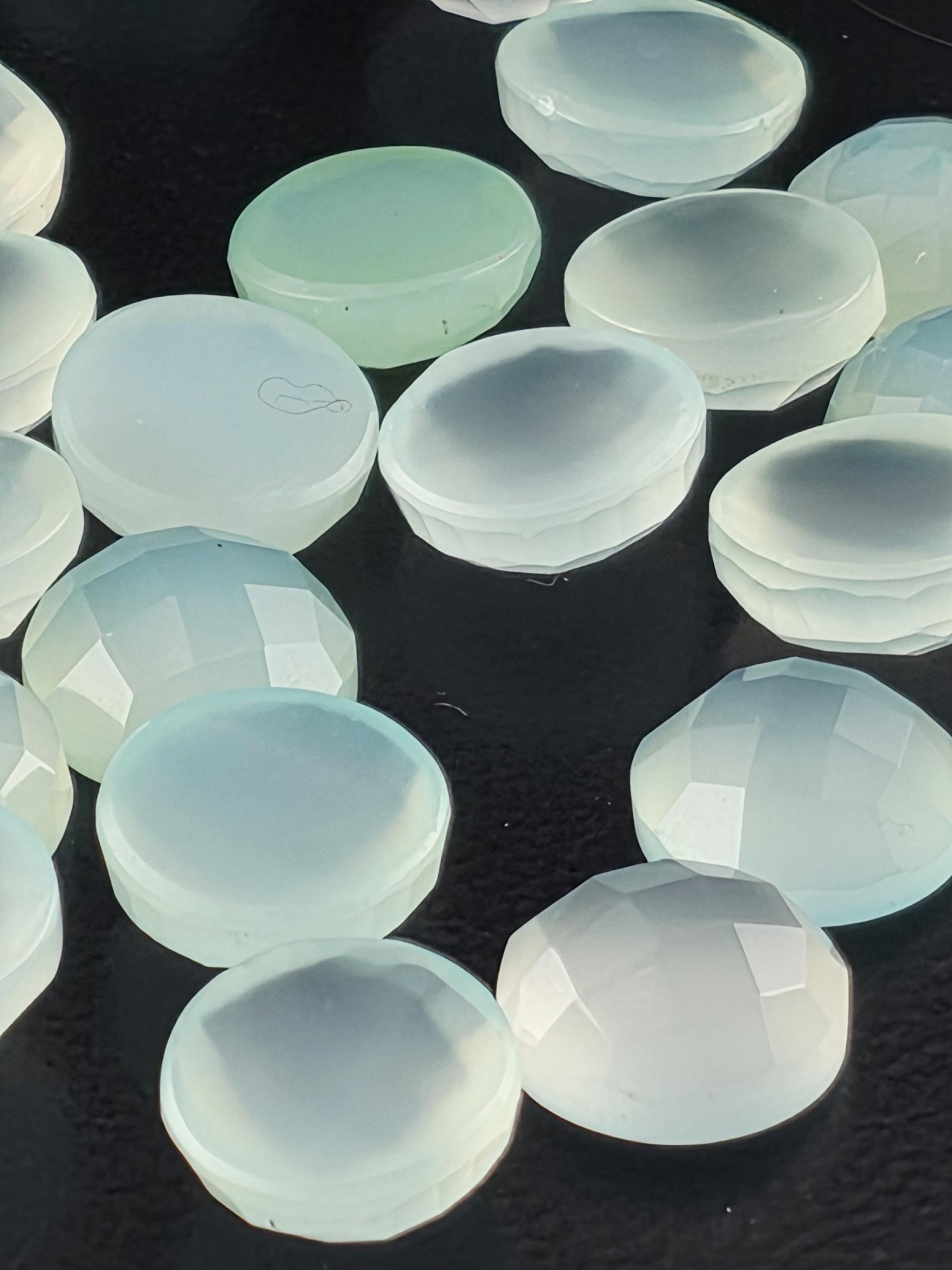 Mint Chalcedony Faceted Cabochon Lot ~20 Stones, 10mm, Loose Sea Green Cabochons Wire Wrapping Bezel Setting, Destash Supply
