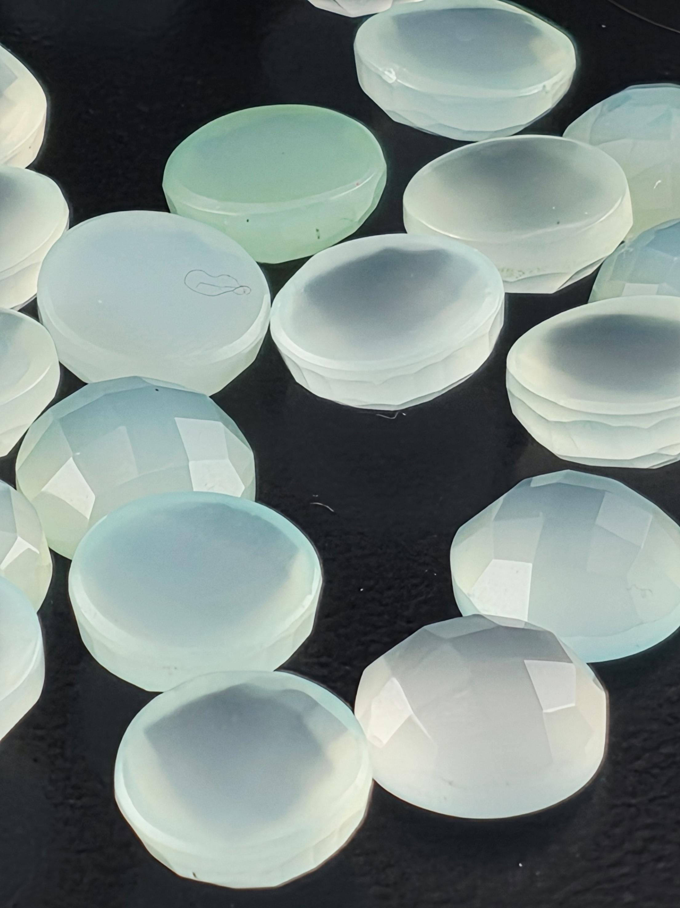 Mint Chalcedony Faceted Cabochon Lot ~20 Stones, 10mm, Loose Sea Green Cabochons Wire Wrapping Bezel Setting, Destash Supply