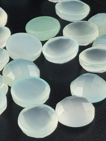 Mint Chalcedony Faceted Cabochon Lot ~20 Stones, 10mm, Loose Sea Green Cabochons Wire Wrapping Bezel Setting, Destash Supply