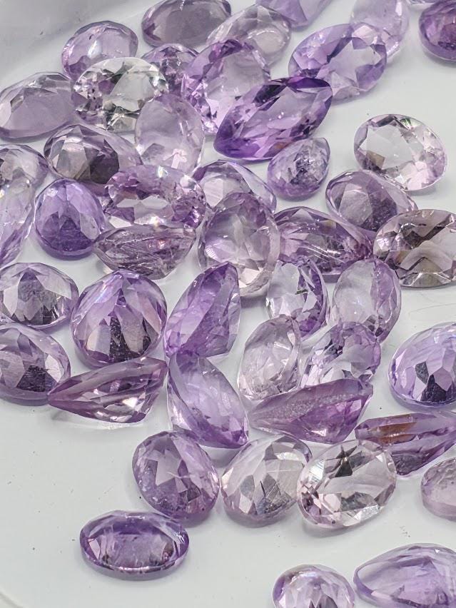 Amethyst Lot 35 Carats, 3-8mm Loose Faceted Purple Amethyst Parcel Mixed Shapes, Natural February Birthstone Destash Jewelry Supply
