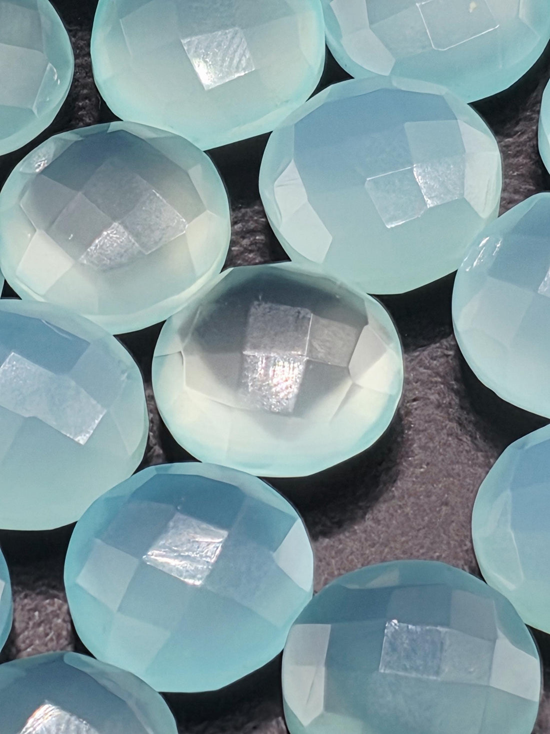 Seafoam Aqua Faceted Stone Lot ~4 Stones, 12mm Round, Double Sided Loose Gemstones Wire Wrapping Bezel Setting, Destash Supply