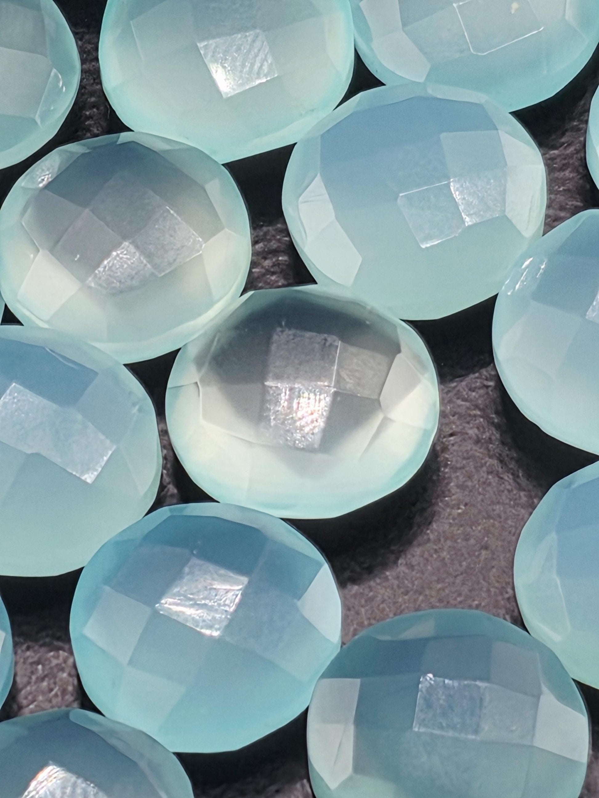 Seafoam Aqua Faceted Stone Lot ~4 Stones, 12mm Round, Double Sided Loose Gemstones Wire Wrapping Bezel Setting, Destash Supply