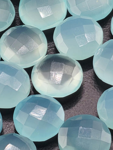 Seafoam Aqua Faceted Stone Lot ~4 Stones, 12mm Round, Double Sided Loose Gemstones Wire Wrapping Bezel Setting, Destash Supply