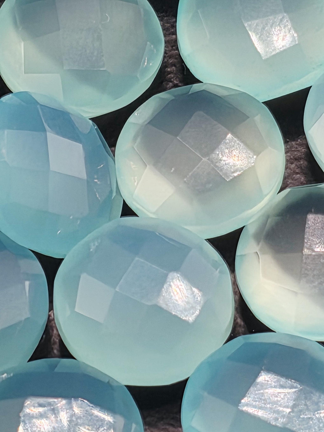 Seafoam Aqua Faceted Stone Lot ~4 Stones, 12mm Round, Double Sided Loose Gemstones Wire Wrapping Bezel Setting, Destash Supply