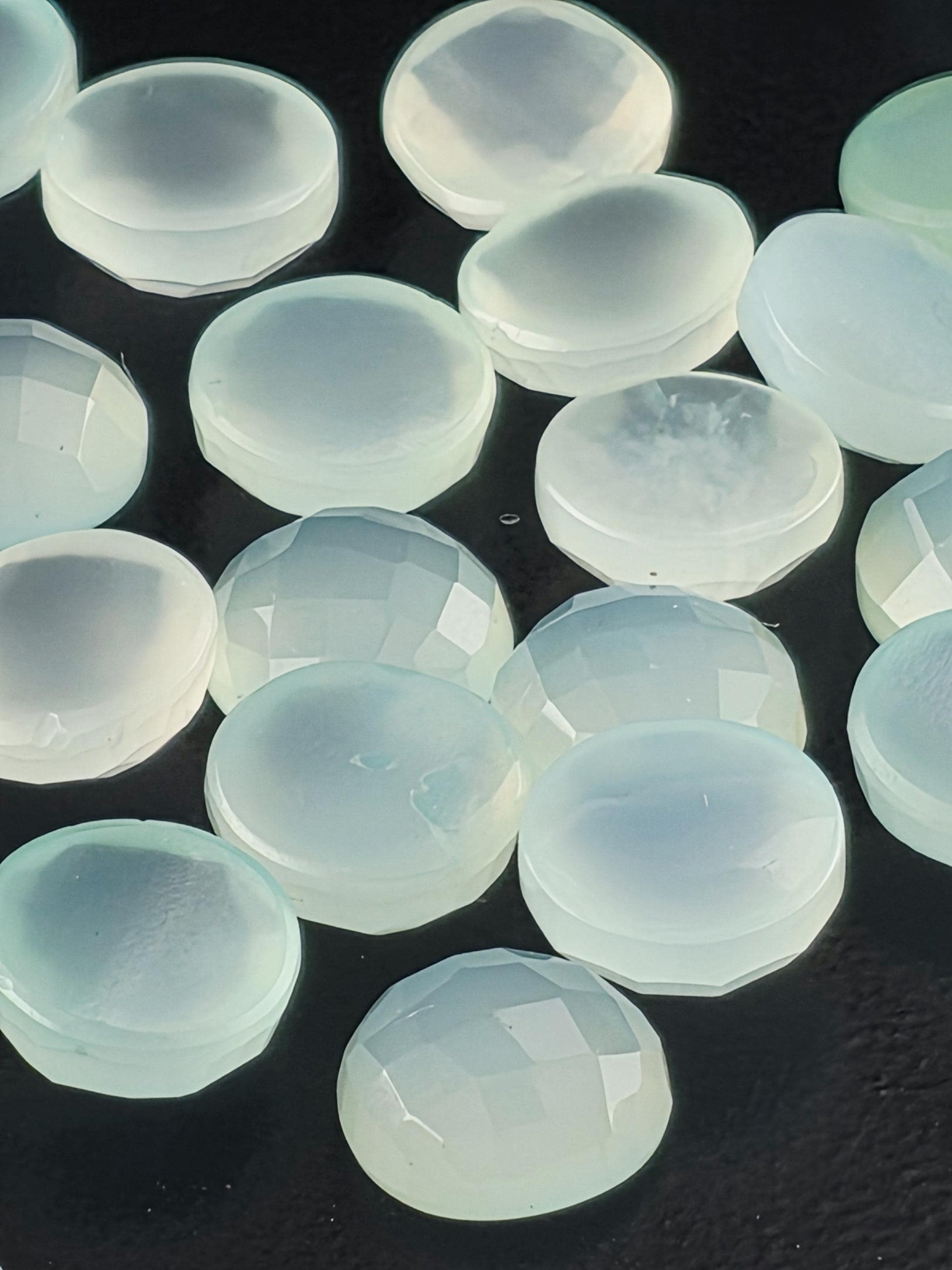 Mint Chalcedony Faceted Cabochon Lot ~20 Stones, 10mm, Loose Sea Green Cabochons Wire Wrapping Bezel Setting, Destash Supply