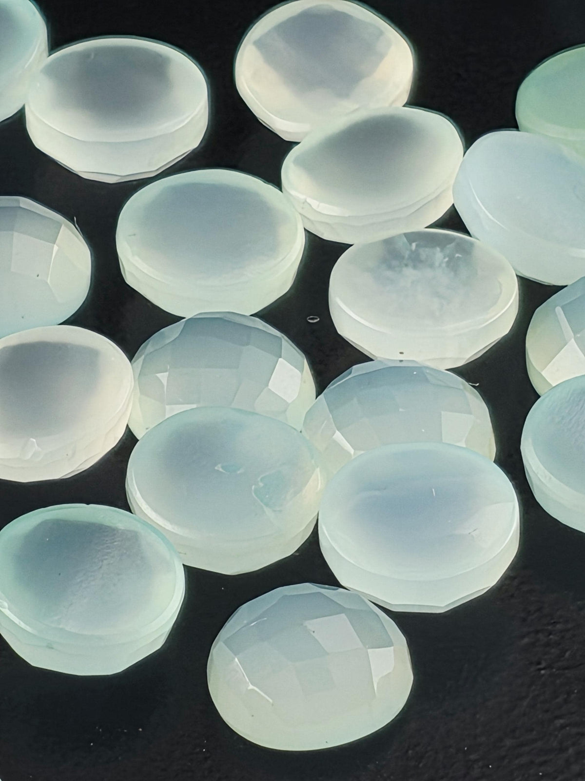 Mint Chalcedony Faceted Cabochon Lot ~20 Stones, 10mm, Loose Sea Green Cabochons Wire Wrapping Bezel Setting, Destash Supply