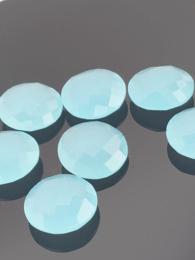 Aqua Chalcedony Large Faceted Round 19mm, ~3 Stones, Double Sided Statement Gemstone Set for Wire Wrapping Bezel Setting, Destash