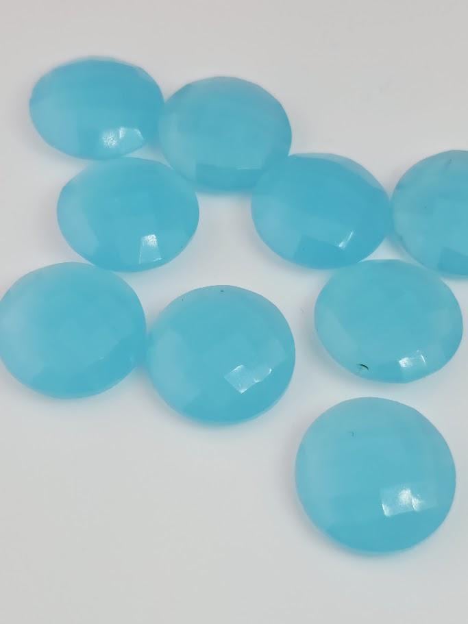 Aqua Chalcedony Large Faceted Round 19mm, ~3 Stones, Double Sided Statement Gemstone Set for Wire Wrapping Bezel Setting, Destash