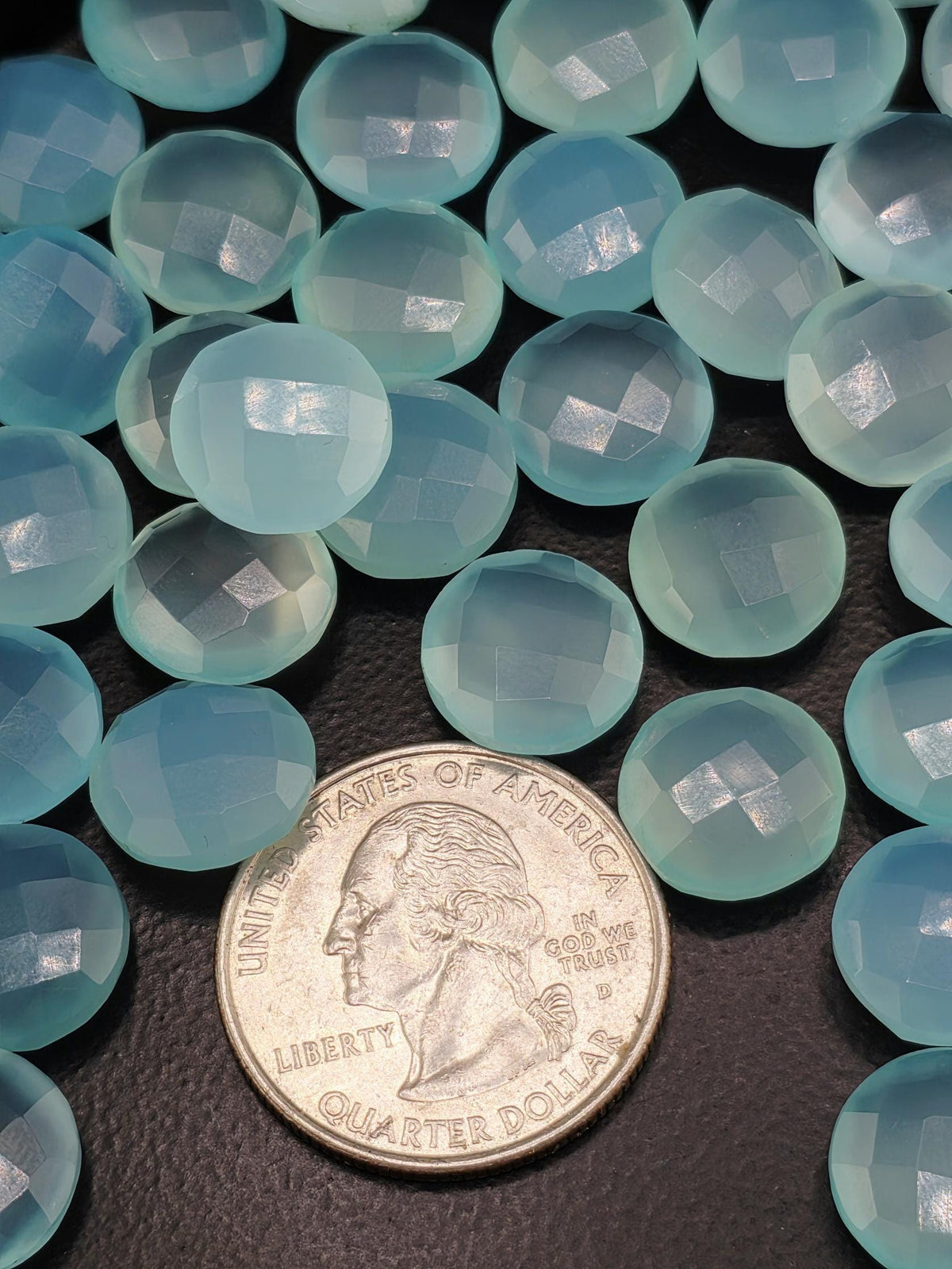 Seafoam Aqua Faceted Stone Lot ~4 Stones, 12mm Round, Double Sided Loose Gemstones Wire Wrapping Bezel Setting, Destash Supply