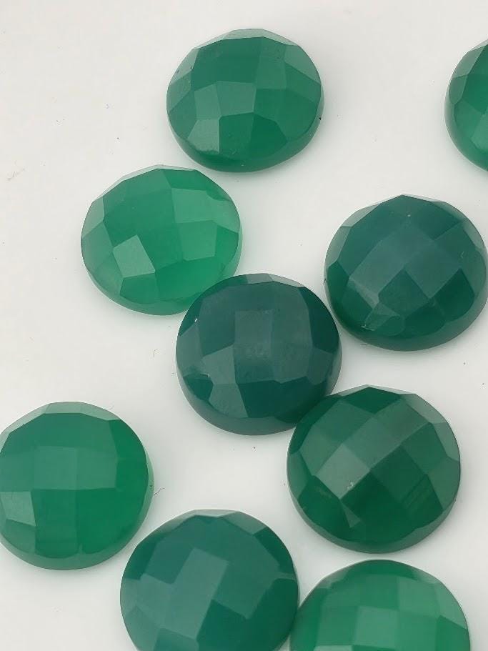 Green Onyx Faceted Cabochon Lot ~23 Stones, 12mm, Loose Dark Green Cabochons for Wire Wrapping Bezel Setting, Destash Jewelry Supply