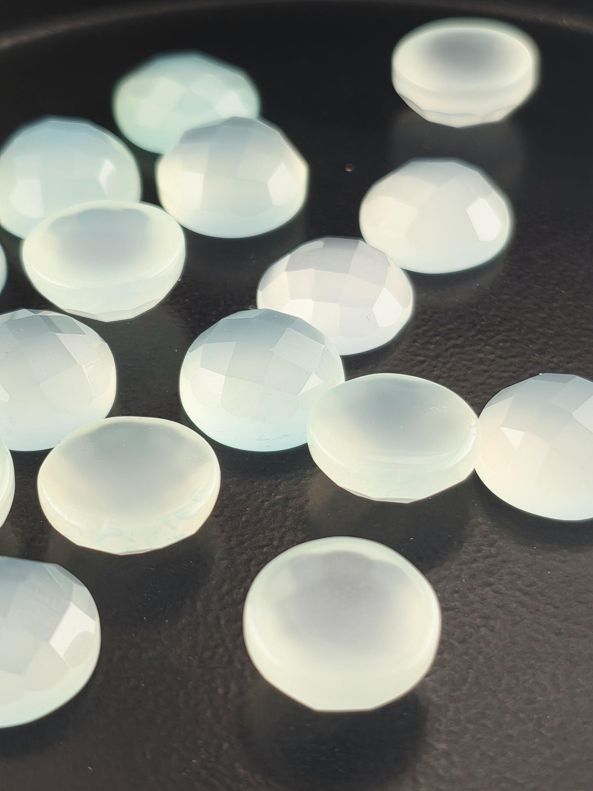 Seafoam Aqua Chalcedony Faceted Cabochon Lot ~27 Stones, 12mm, Loose Cabochons Wire Wrapping Bezel Setting, Destash Jewelry Supply