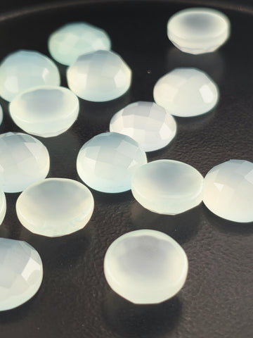 Seafoam Aqua Chalcedony Faceted Cabochon Lot ~27 Stones, 12mm, Loose Cabochons Wire Wrapping Bezel Setting, Destash Jewelry Supply