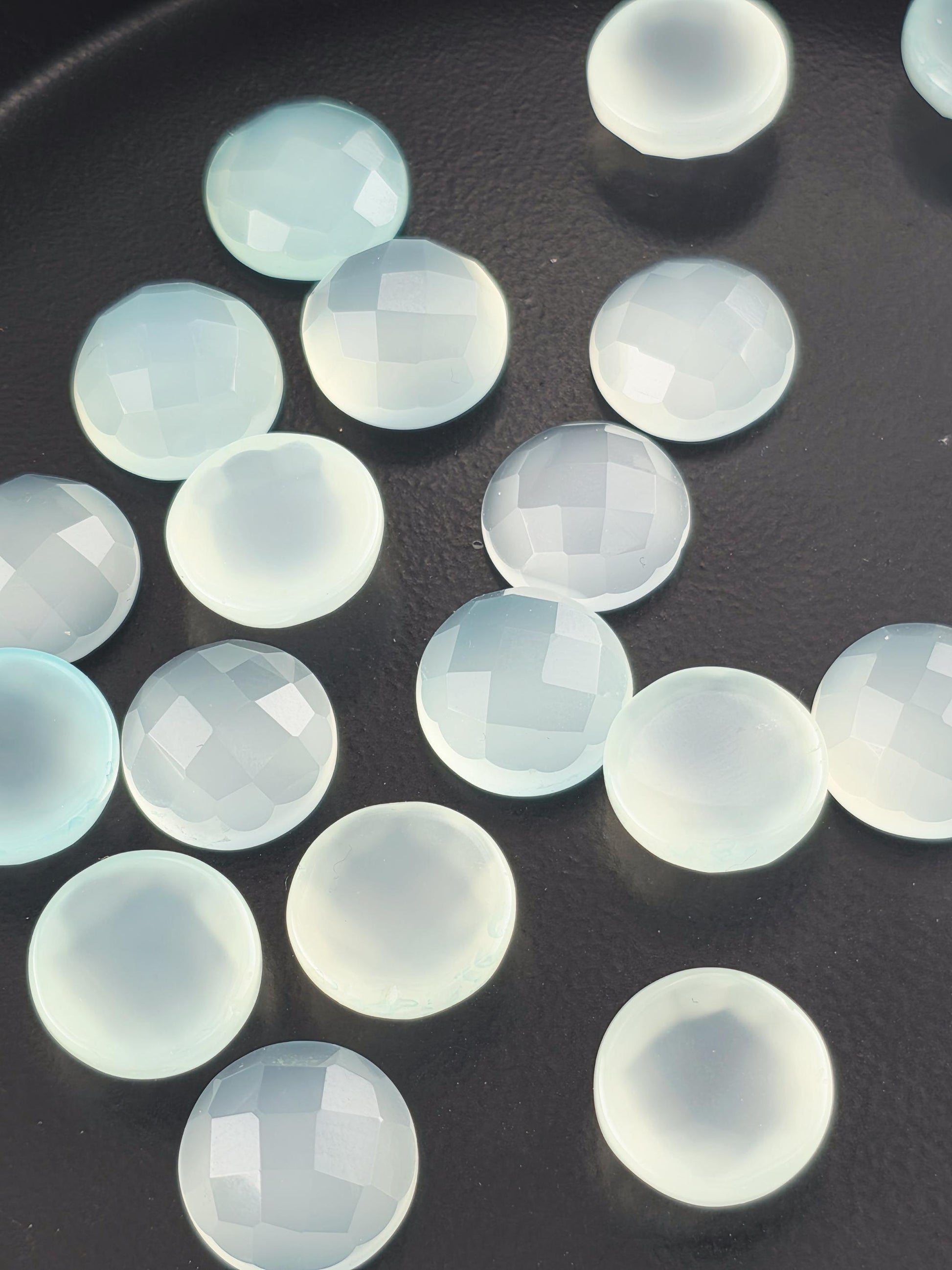 Seafoam Aqua Chalcedony Faceted Cabochon Lot ~27 Stones, 12mm, Loose Cabochons Wire Wrapping Bezel Setting, Destash Jewelry Supply