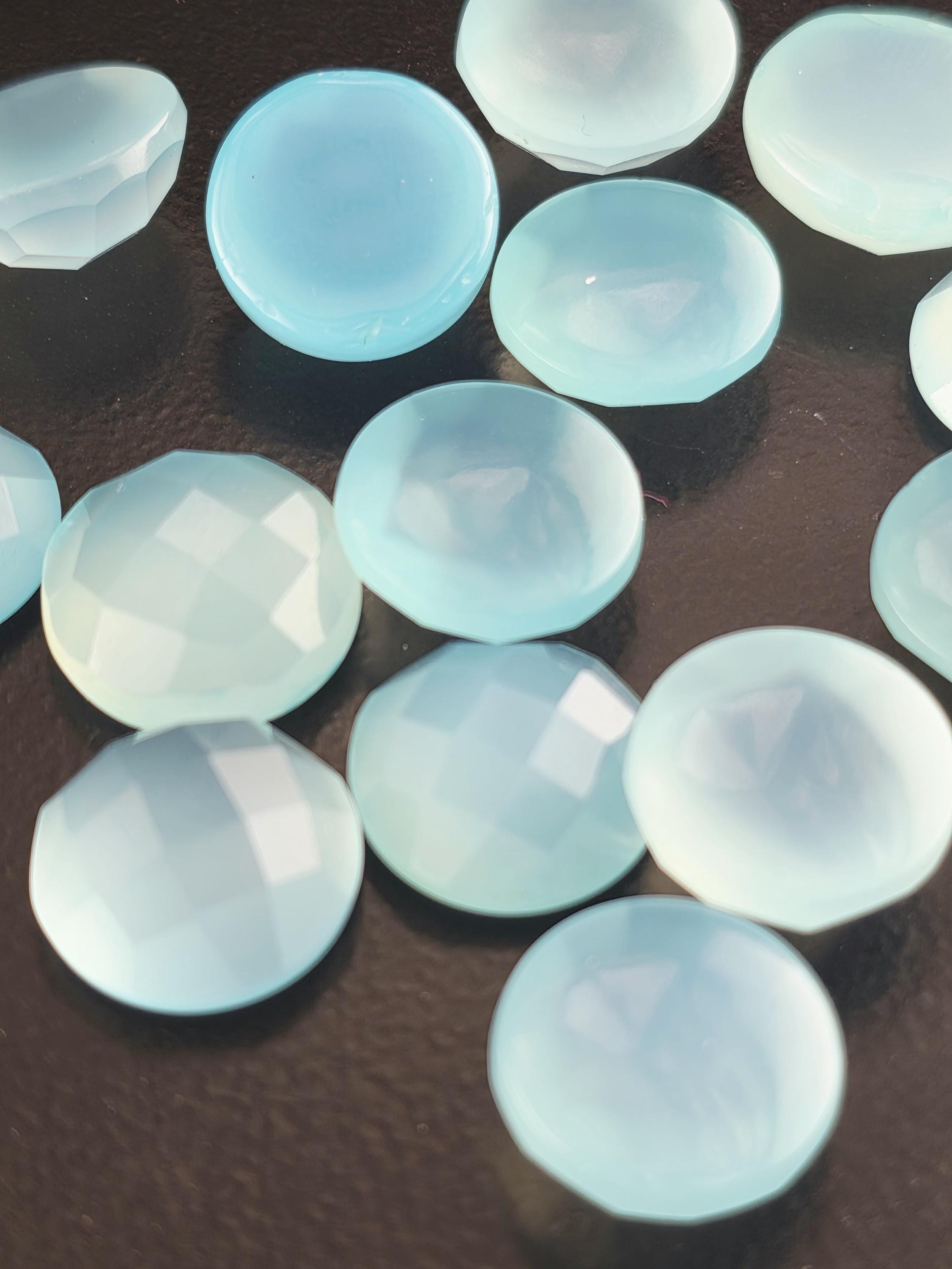 Blue Chalcedony Faceted Cabochon Lot ~22 Stones, 12mm, Loose Cabochons for Wire Wrapping Bezel Setting, Destash Jewelry Supply