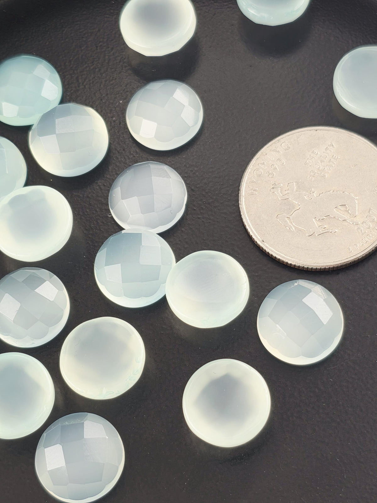 Seafoam Aqua Chalcedony Faceted Cabochon Lot ~27 Stones, 12mm, Loose Cabochons Wire Wrapping Bezel Setting, Destash Jewelry Supply