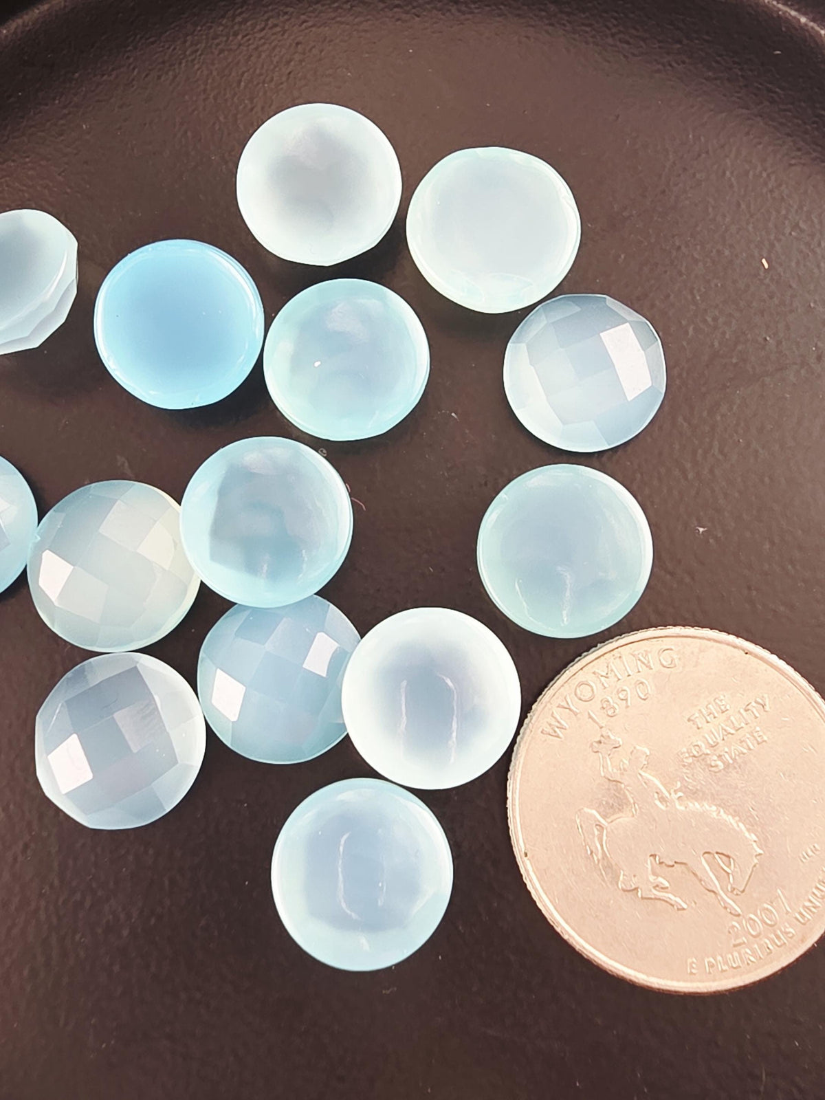 Blue Chalcedony Faceted Cabochon Lot ~22 Stones, 12mm, Loose Cabochons for Wire Wrapping Bezel Setting, Destash Jewelry Supply