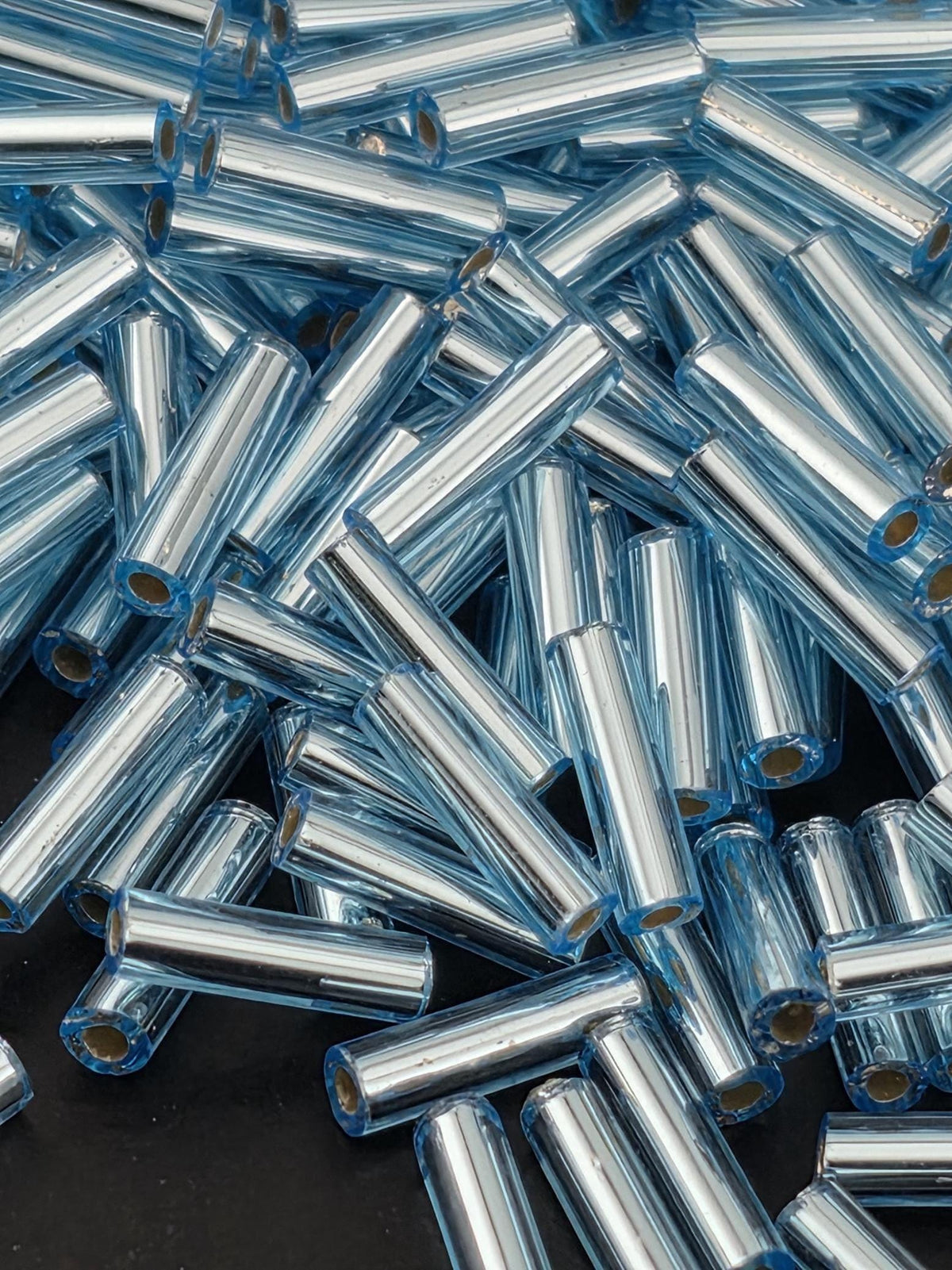 Miyuki Bugles 6mm, Translucent Blue Topaz Silver Lined Beads | Jewelry Making | Delicate Craft Supplies