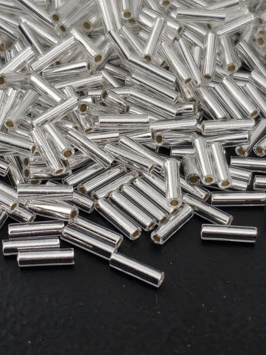 Miyuki Bugles 6mm, Crystal Translucent Silver Lined Beads | Precision Cut | Subtle Sparkle Finish