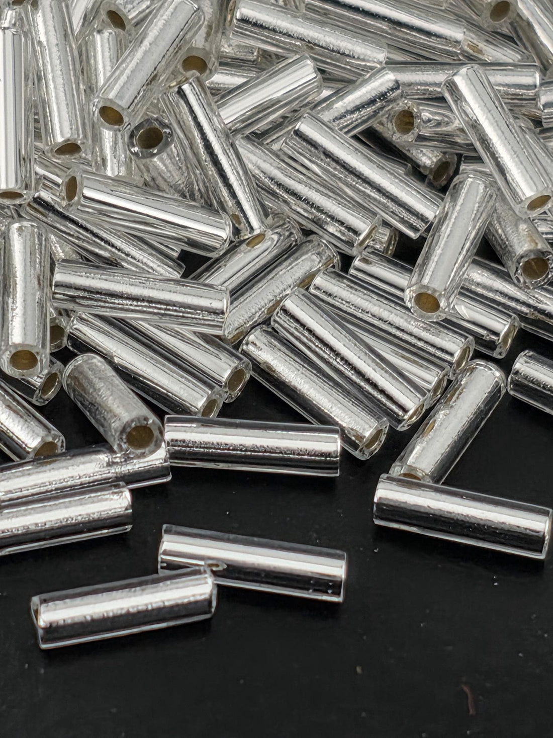 Miyuki Bugles 6mm, Crystal Translucent Silver Lined Beads | Precision Cut | Subtle Sparkle Finish