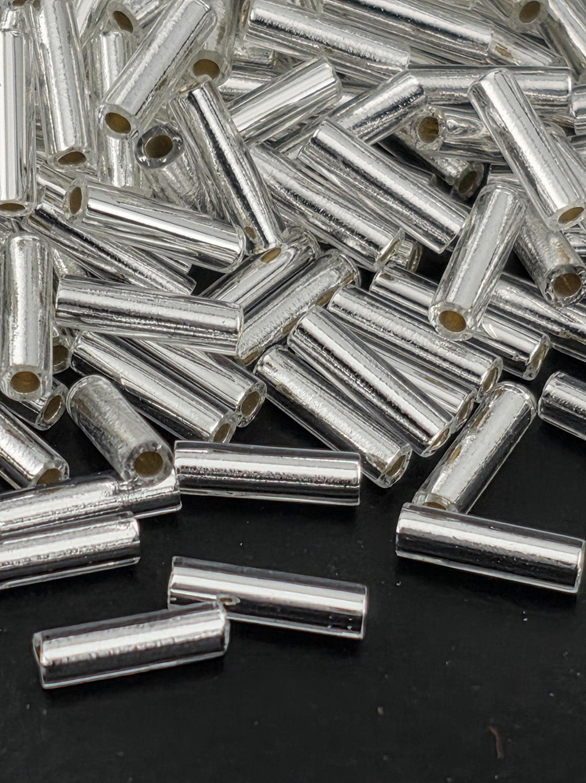 Miyuki Bugles 6mm, Crystal Translucent Silver Lined Beads | Precision Cut | Subtle Sparkle Finish