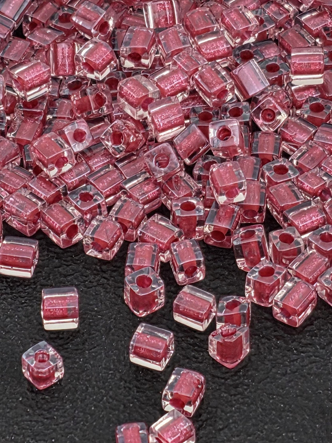Miyuki Cube Beads, Crystal/Rose Inside Color Lined Sparkle | 3mm | 5-10g (7-8g) Pack