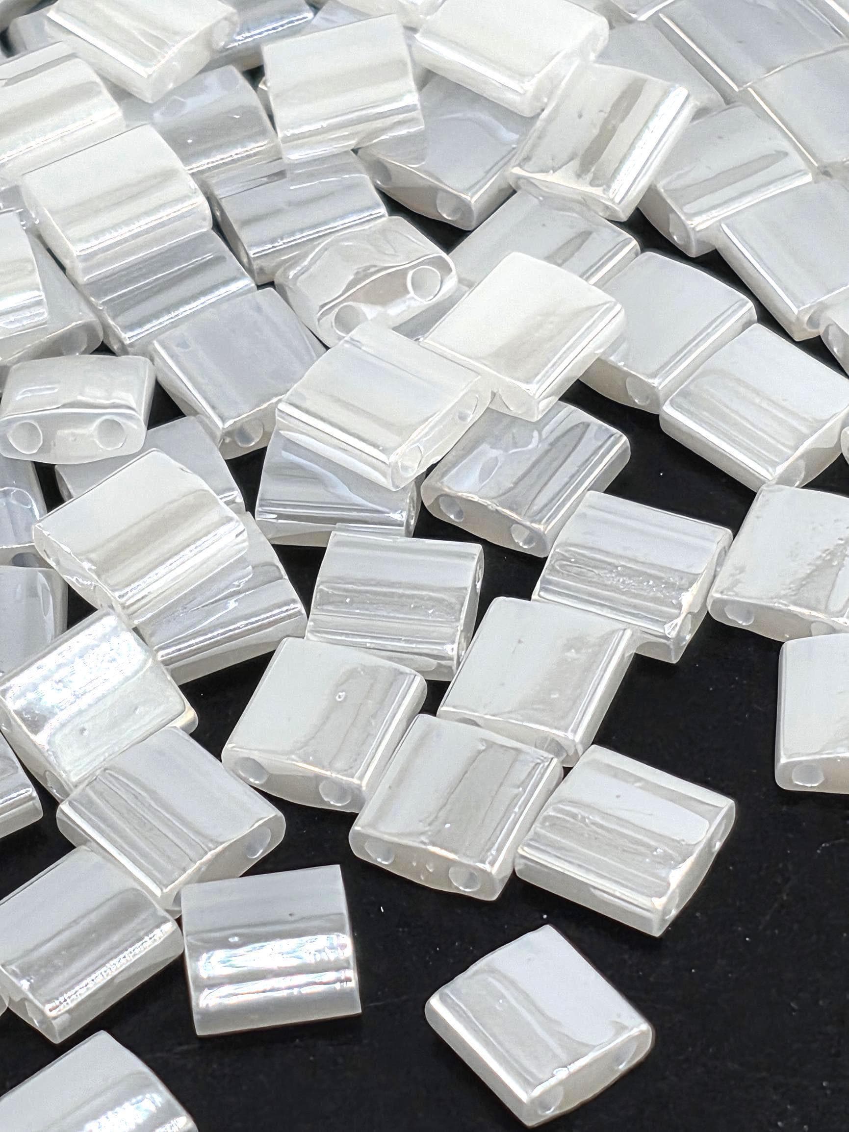 Miyuki Tila Beads, White Ceylon Flat Glass Squares | Two-Hole Mosaic | 5.5Mm Jewelry Making