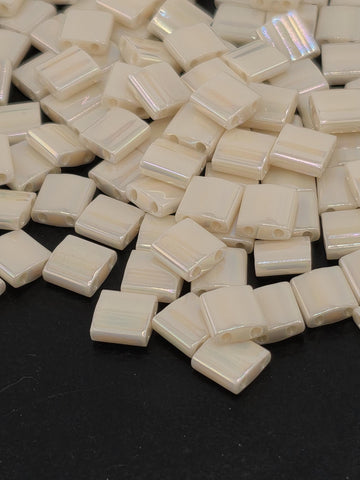 Miyuki Tila Beads, Matte Eggshell Two-Hole Tiles | Japanese Glass | 7.5G For Jewelry Crafting