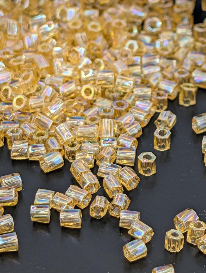 Miyuki Twist Bugle Beads, Light Gold Translucent Rainbow | Glass Seed Beads | Jewelry Making Supply