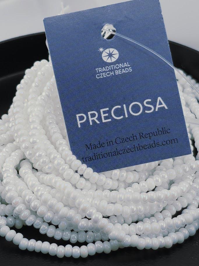 Opaque Chalkwhite Iris | Size 8 | Half-Hank (12" 6-String) | Preciosa-Ornela Glass Seed Beads