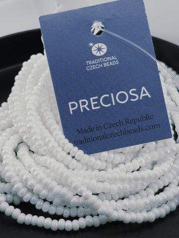 Opaque Chalkwhite Iris | Size 8 | Half-Hank (12" 6-String) | Preciosa-Ornela Glass Seed Beads