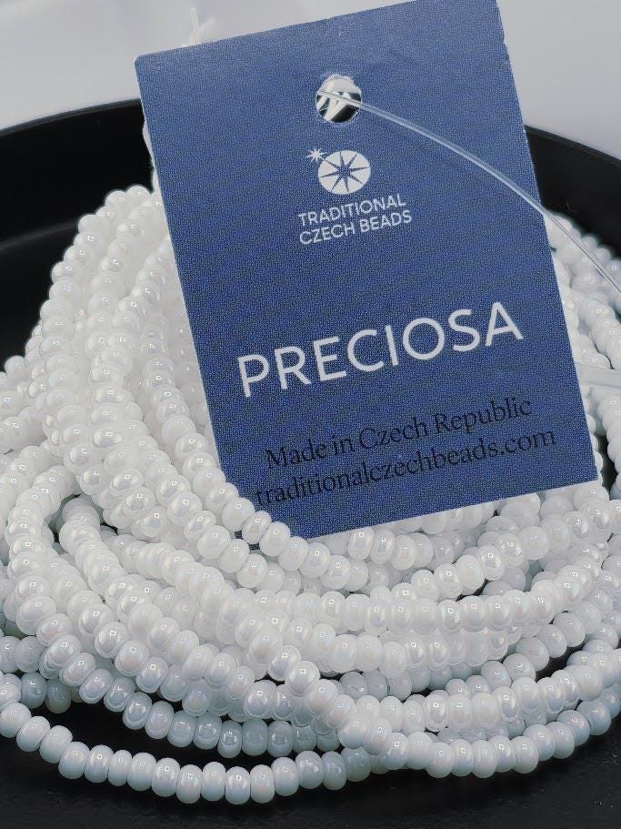 Opaque Chalkwhite Iris | Size 8 | Half-Hank (12" 6-String) | Preciosa-Ornela Glass Seed Beads